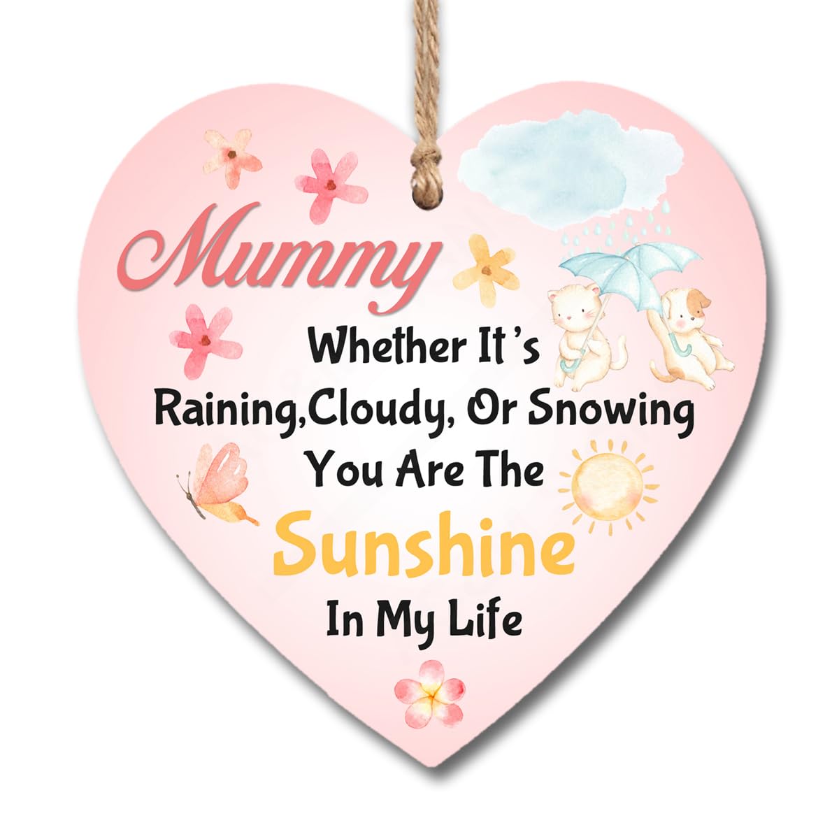 Mummy The Sunshine In My Life | A present for mum | I love you mum present gifts | Worlds best mum | handmade plaque presents | heart wooden hanging plaques | H0067 (13cm x 13cm)