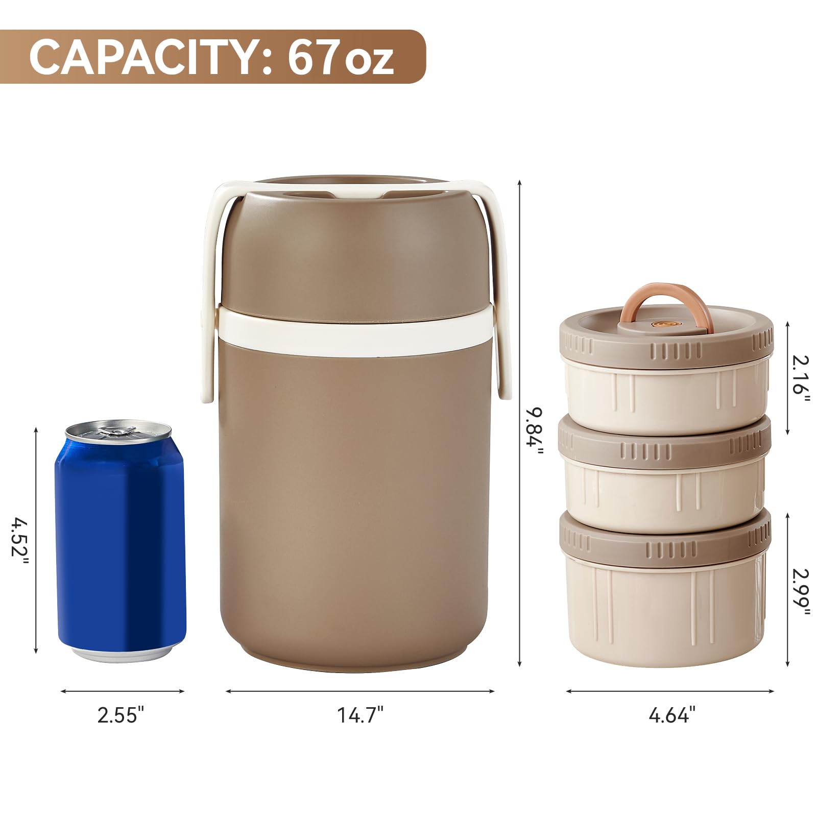 Contenitore per il pranzo isolato, impilabile, a prova di perdite, senza BPA, in acciaio inox, per cibi caldi e freddi, contenitore portatile per alimenti per lavoro e viaggi (grigio, 78)