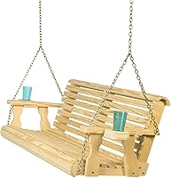 Vista 1 de Columpio Amish resistente para terraza (800 lb) con cadenas para colgar y posavasos, Unfinished