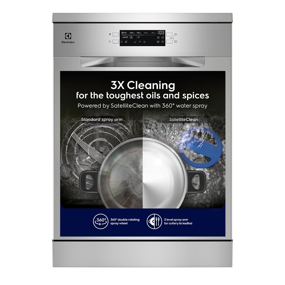 electrolux 14 place settings dishwasher machine for home, fully automatic with airdry, in-built heater, stainless steel, ultimatecare 700, esm48310sx