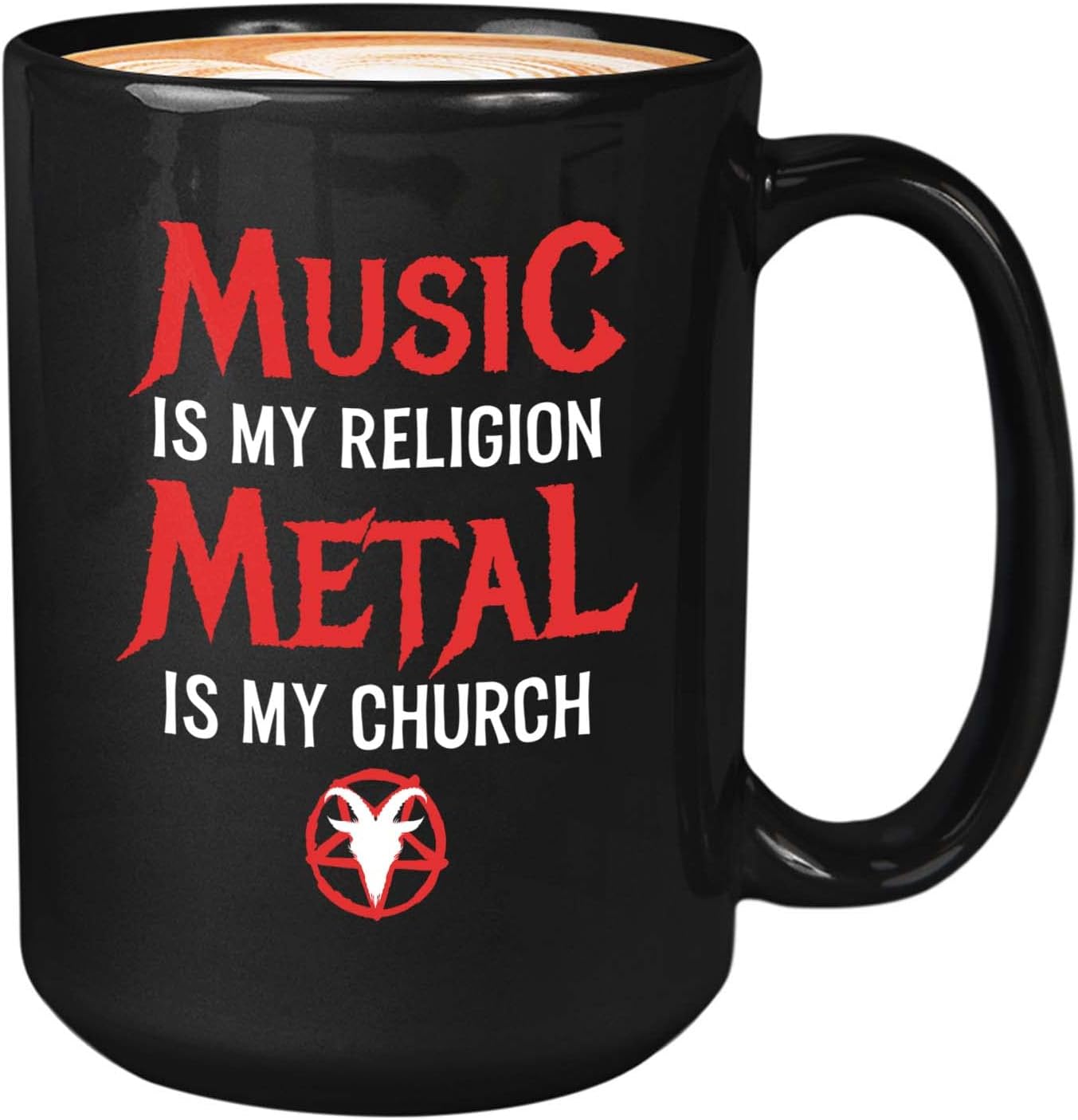 Bubble Hugs Metal Coffee Mug 15 oz Black - Music Is My Religion - Young People, Millenials, Musician, Singer, Teenagers, Metal Lover, Alternative Rock, Rock, Band, Emo