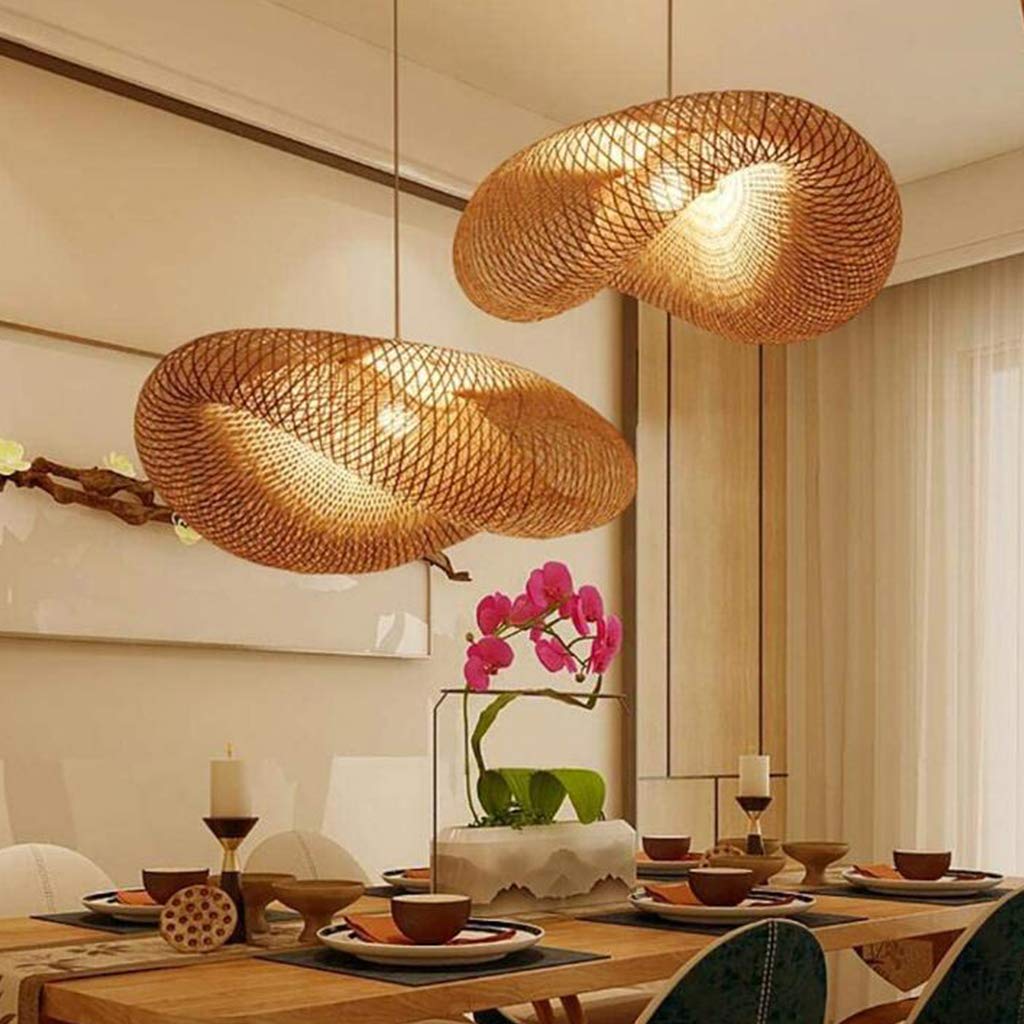 Vintage bambusowy rattanowy ręcznie robiony żyrandol, 80 cm, brązowy, salon, 50 x 25 cm, 60 x 38 cm, 80 x 55 cm, 100 x 55 cm