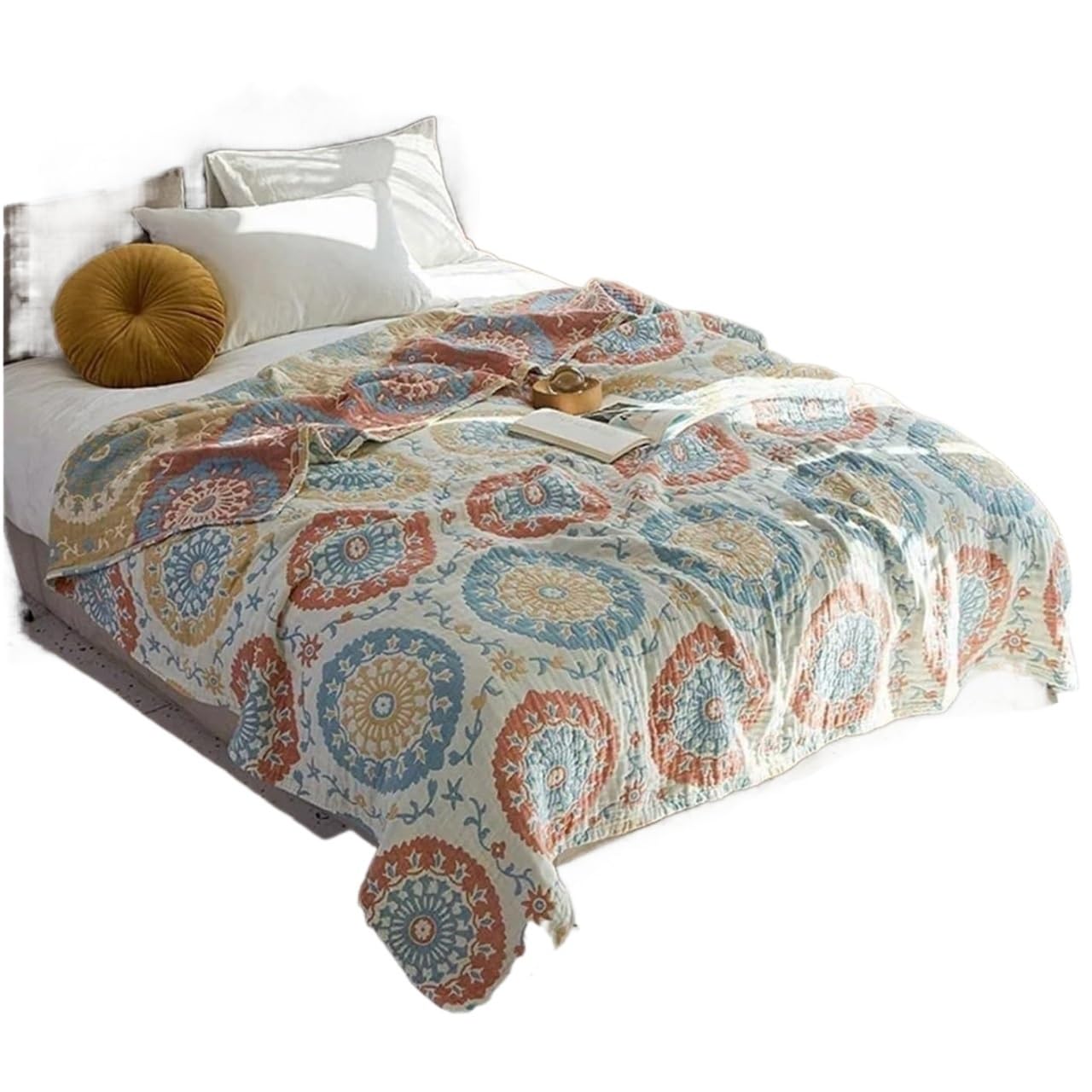 HKSDKABOP Multicolor Muslin Throw Blanket Multiple Sizes Breathable Bedspread(Color1,150x200cm)