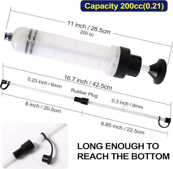 LEMOTO 200cc Oil Fluid Extractor Oil Suction Syringe, Automobile Fuel Oil, Brake Fluid, Coolant, Oil Extractor, Transfer Hand Pump - 2