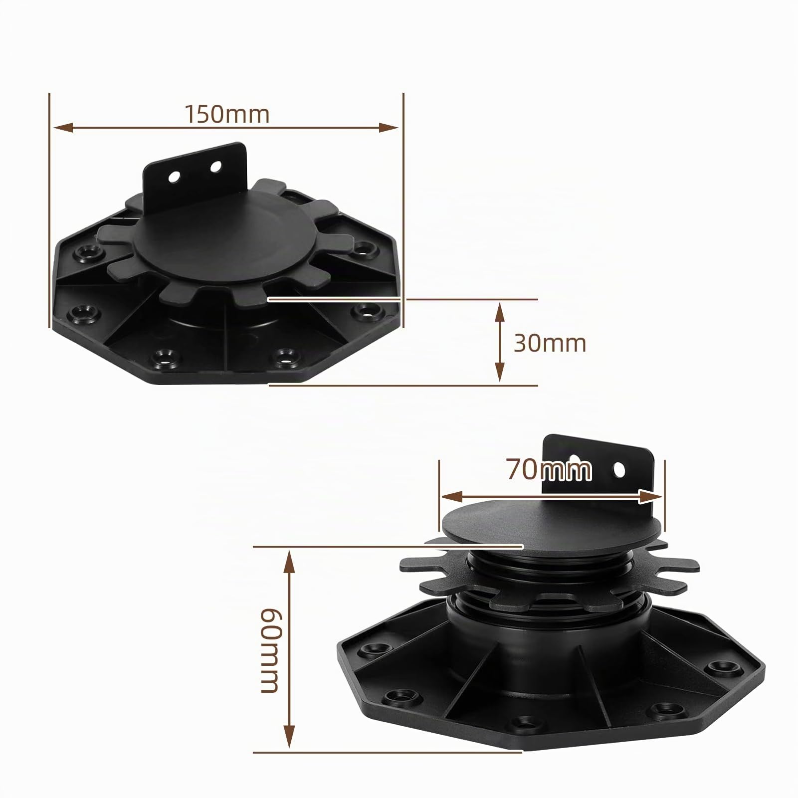Juego de 12 rodamientos de altura ajustable, para placas de terraza de 30 a 60 mm (11,8 – 23,6 pulgadas), sillas de terraza para pavimentos de patio, juegos de agua, fuentes, jardines de terraza y