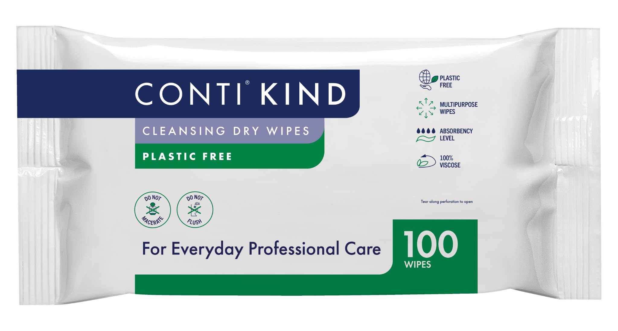 Conti Kind Cleansing Dry Wipes - Plastic Free | 1 Pack of 100