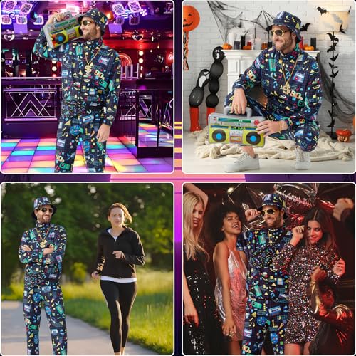 Deaboat 80s Outfit for Men 90s Track Suits Mens Halloween Costumes Retro Tracksuit Windbreaker Sportswear 9Pcs4