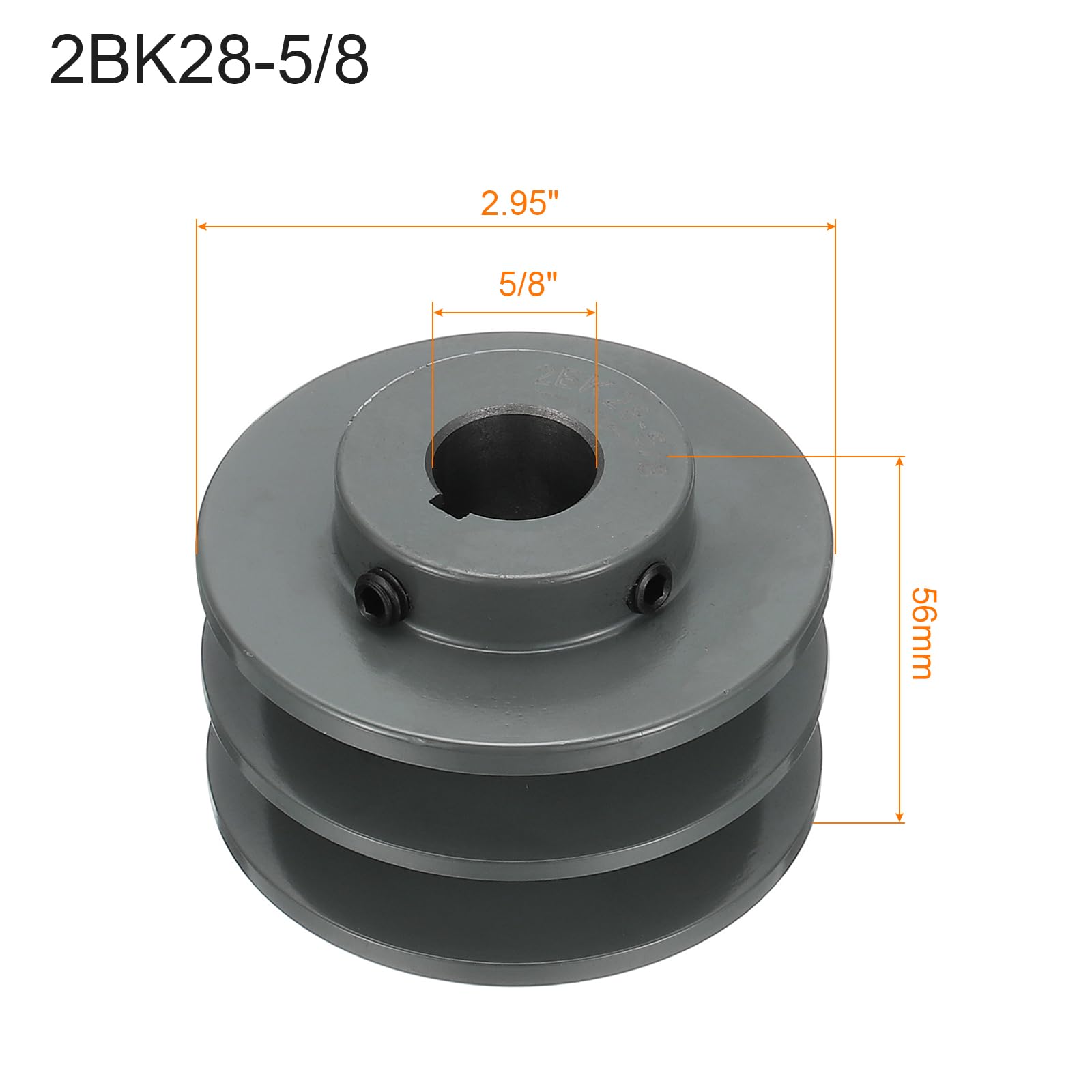 QUARKZMAN Puleggia A V 2BK28-5/8 Con Foro 5/8" Diametro Esterno 2.95" Doppia Gola Puleggia Con Foro fini All'Uso In Ghisa Per Cinghie 3L O B