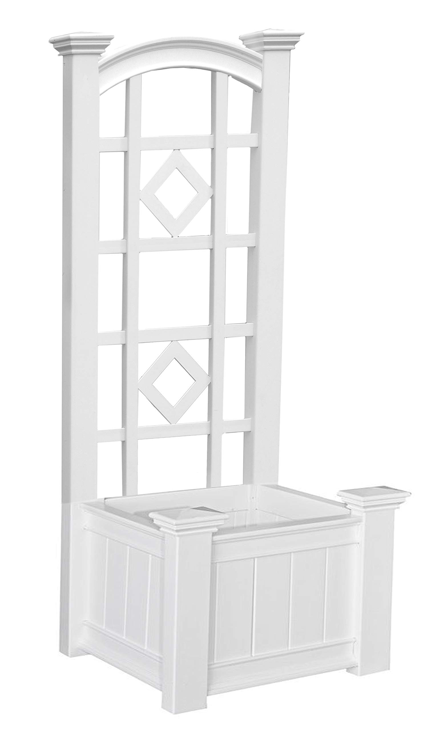 Eden Monaco Planter Trellis, White, 77" H – Durable Vinyl Planter with Climbing Trellis for Outdoor Garden, Deck, or Patio