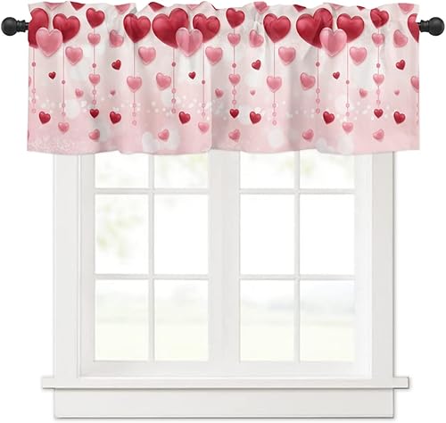 Ochine Cenefa de cortina de San Valentín para decoración de ventanas, decoración del día de San Valentín, ramas de San Valentín, cenefa corta con