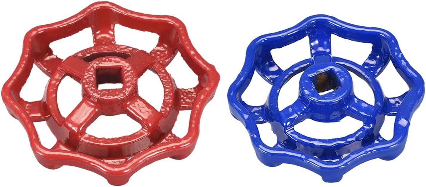 MECCANIXITY Outside Faucet Round Wheel Handle, 6x6mm 7x7mm Square Broach Metal Wheel OD 51mm 63mm Paint Cast Steel Red Blue 4in2 Sets