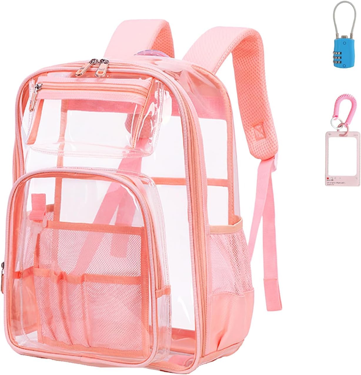 McBecdy Clear Bookbag Clear Backpacks for School Transparent Backpack for Stadium Events 17 x 8 x 13Inch, Pink