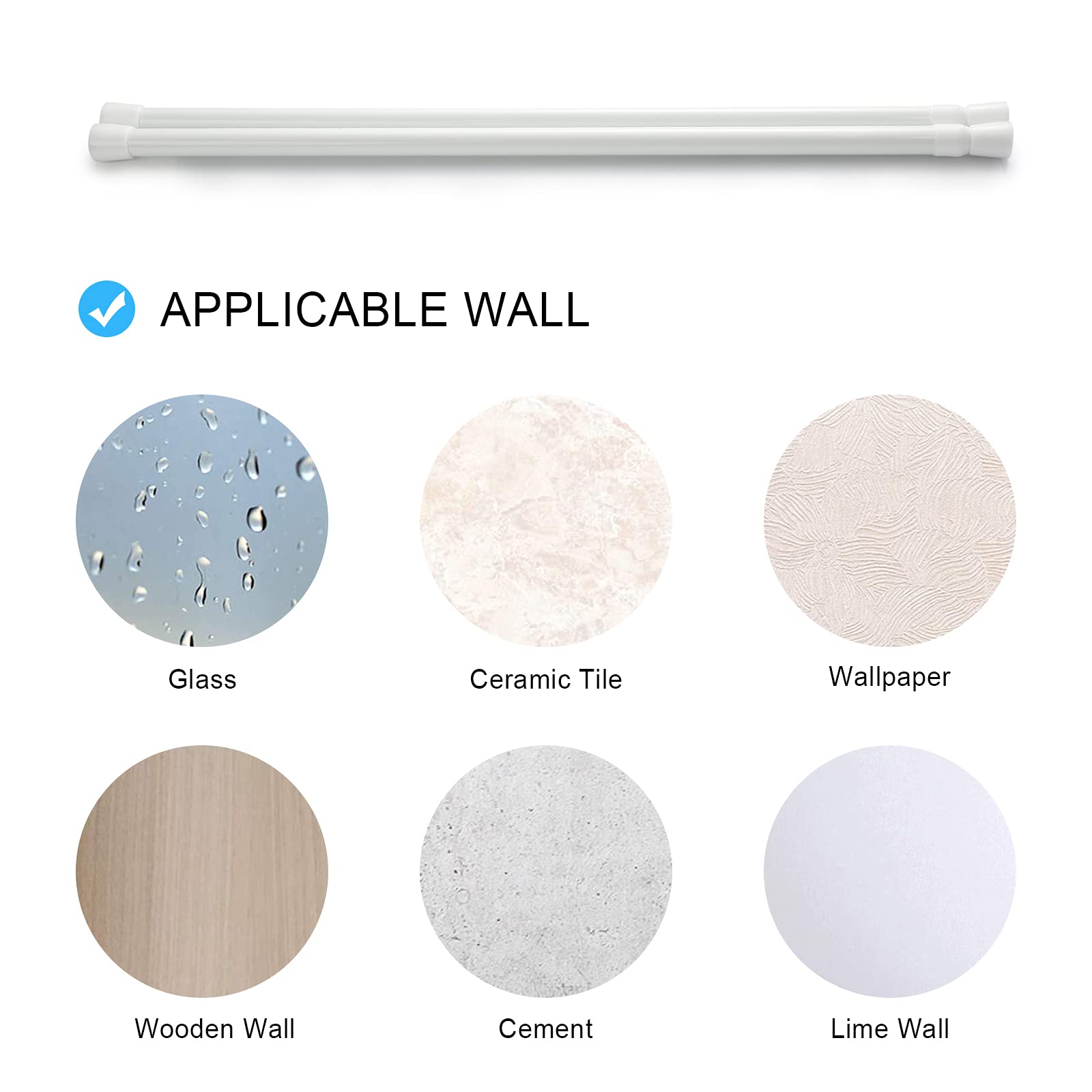 Tringle à Rideau, OEH 2PC Tringle à tension, Antirouille pas de perçage, tringle à rideau de douche réglable, pour Fenêtre, Salle de Bains, 70-120 cm