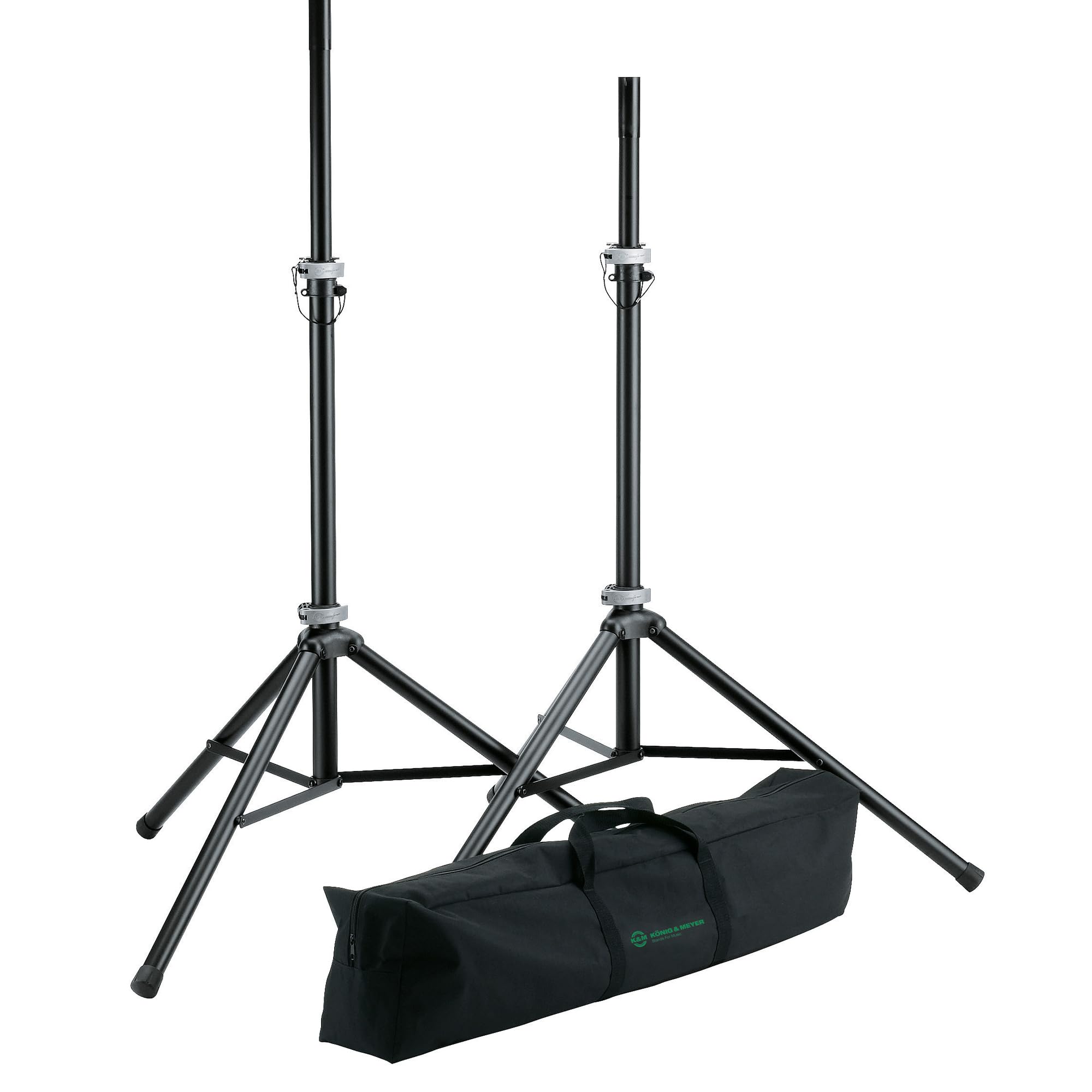 K&M 21459 Supporti per altoparlanti in set con borsa per il trasporto - nera in alluminio - fino a 40 kg, trasporto comodo - 2 pezzi