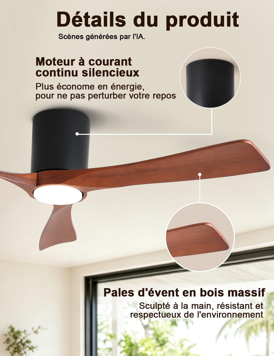 Ventilateur de plafond avec éclairage et télécommande