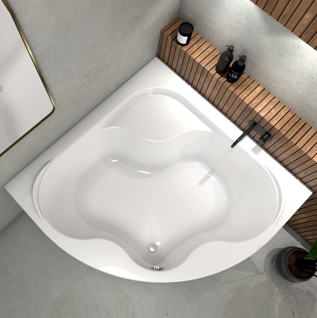 ECOLAM wanna narożna Selma 150x150 cm symetryczna + panel akrylowy + zagłówek Sole | wysokiej jakości akrylowa obudowa akrylowa bezpośrednio od producenta w zestawie syfon silikon stelaż