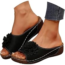 Womens Wedge Sandals Summer Dressy Flower Open Toe Platform Orthopedic Walking Sandals Boho Slip on Beach Slipper