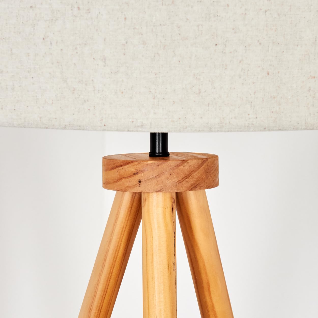 HOFSTEIN Stehleuchte Flemming, Stehlampe aus Holz/Metall im modernen Boho-Design, Schirm aus Stoff, Ø 50 cm, 152,5 cm, E27, Fußschalter - Wohnzimmer, Schlafzimmer, Esszimmer, Flur