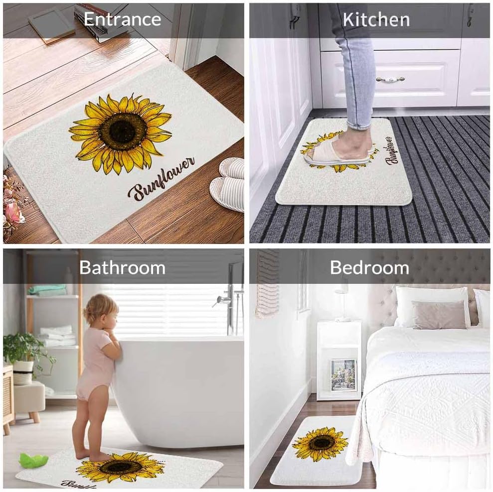 Wild Meadow Sunflower Bath Mat for Bathroom Hand Painted Flowers Bath Rugs Door Mat Non Slip Rubber Backed Bathroom Floor Mat for Bathtub Sink Shower 20"X32"