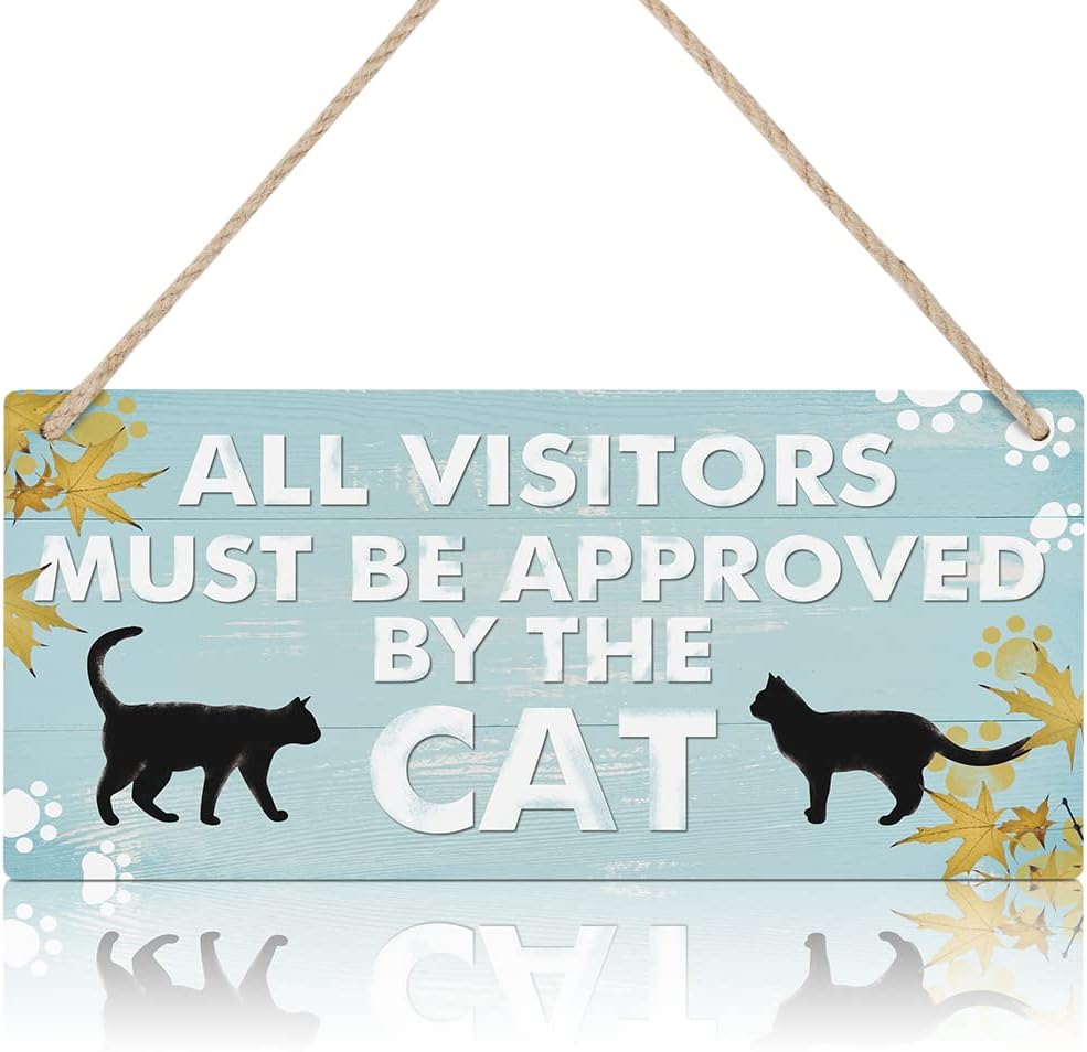 TOARTI Funny Cat Pet Lover Wood Sign-12.5x25cm,All Visitors Must Be Approved By The Cat Wooden Plaque Hanging Wall Art, Lovely Cat Decor, Adorable Cat Wall Art,Cat Signs for Door Home Decoration