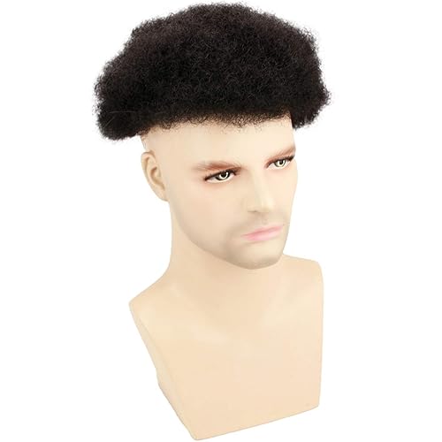 RossyNancy Afro - Peluca de repuesto para hombres afroamericanos 100 cabello humano de 100 x 80in color negro azabache base de poliuretano 1 color