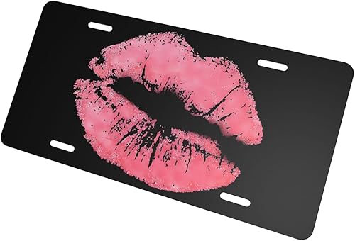 Miniatura 2 de Vintage Kiss - Placa de matrícula de aluminio con diseño de labios rosados, cubierta de metal para placa frontal de automóvil, accesorio de