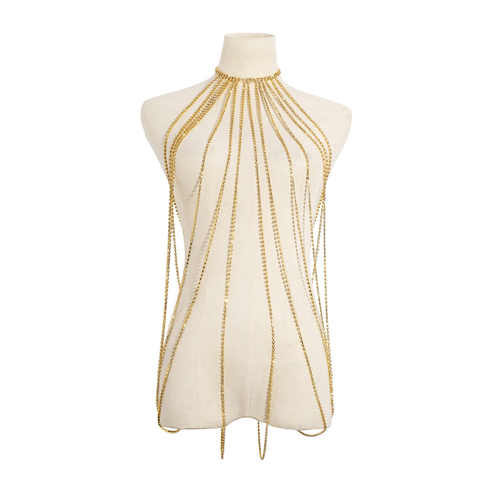 Body Chain Damen Kette - Goldfarbene einfache Strandkette mit Kreuzband für Taille und Bauch - Schwarze Harnaskette - Edler Schmuck für Damen - Accessoires