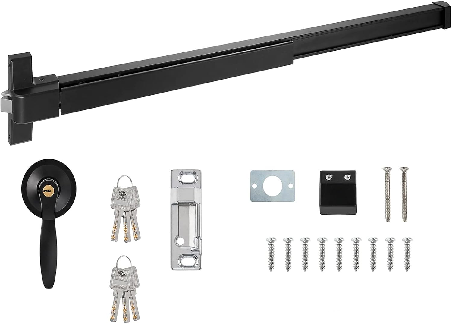 IRONWALLS Panic Exit Device, Black - 41' Commercial Door Push Bar with Exterior Lever, Stainless Steel Emergency Door Push Bar Locks for 41'-53' Doors 41 Inch Black