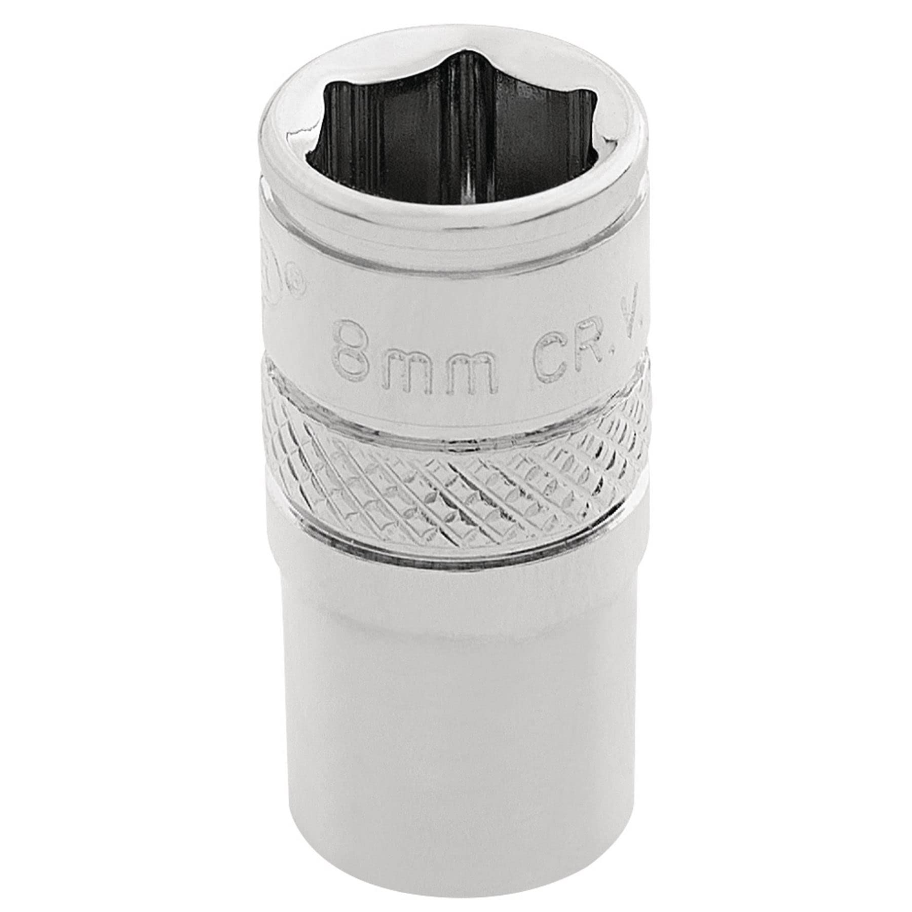 Draper 32536 1/4" Square Drive Polished Chrome Metric Socket, 8 mm Size, Blue — image 1
