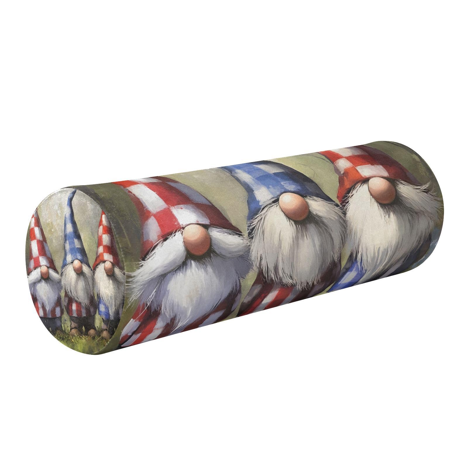 WELLDAY Three Cute Gnomes Neck Roll Pillow - Extra Dense Memory Foam Round Cylinder Bolster for Cervical Support, Spondylosis, Neck Pain Relief