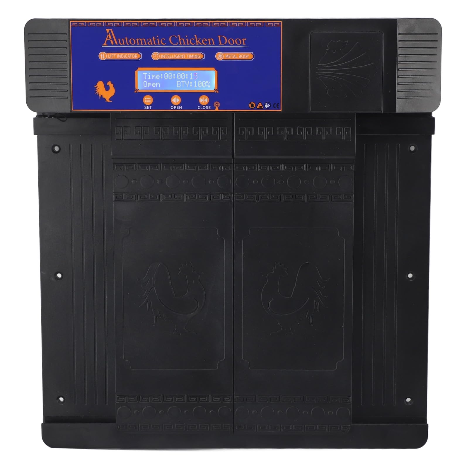 Apriporta automatico per pollaio con timer, display a LED alimentato a batteria solare, doppia porta, porta elettrica per polli, temporizzazione regolabile per la sicurezza del (Nera)
