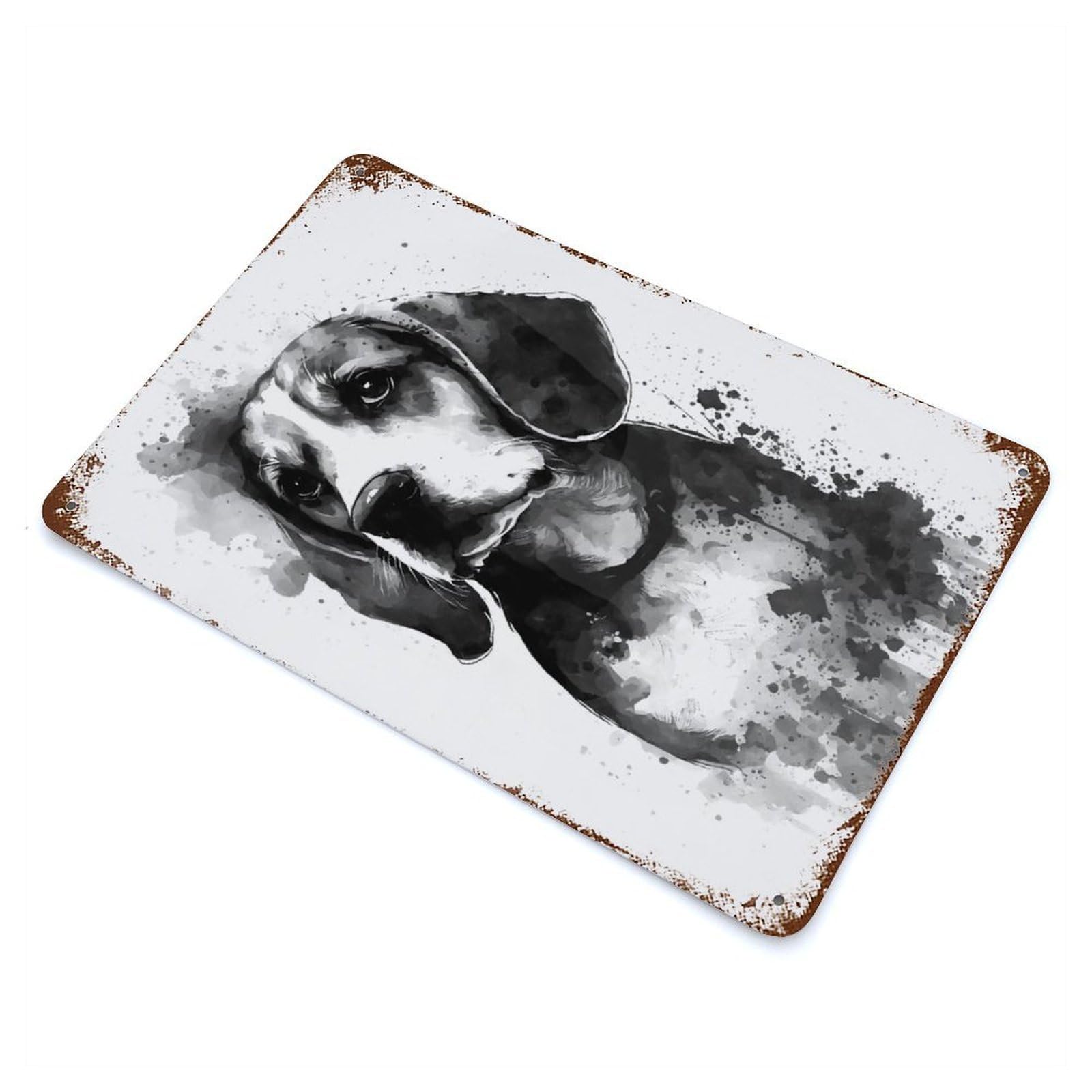 Beagle Dog Black Ink 11.8"x7.9" Aged Metal Wall Plaque, Novelty Wall Decor for Shed, Workshop And Garage Wall Decor