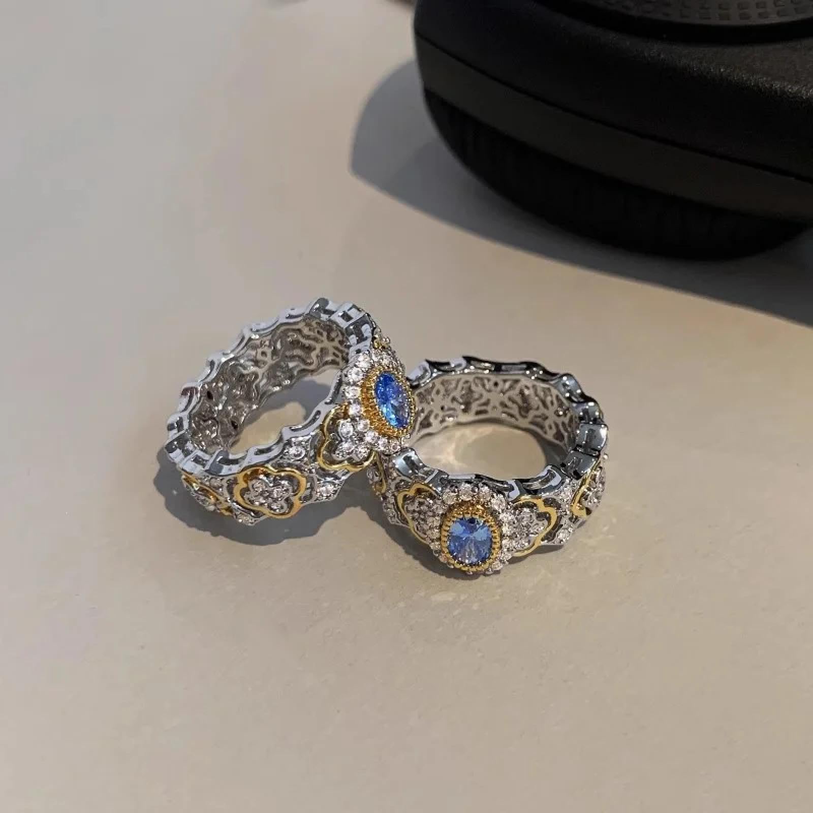 Ring Ringe Damen Bijouterie Herren Französischer Vintage Saphir Zirkon Ring Für Damenmode Nischenparty High-End Exquisiter Glänzender Zeigefingerring