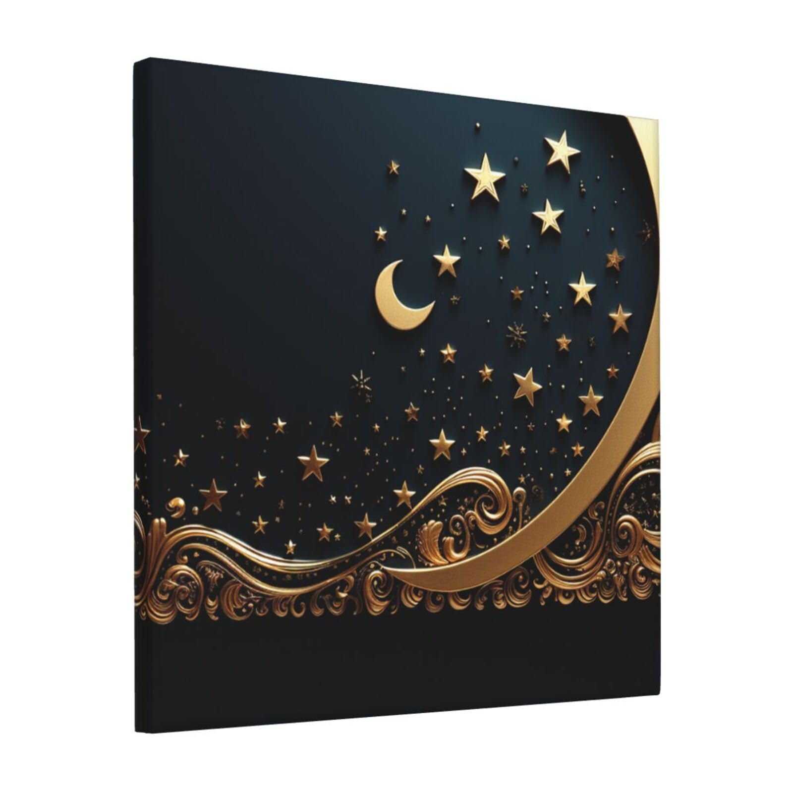 KLOPH Golden background and crescent moon Canvas Wall Art for Living Room 12"x12" Modern Artwork Painting for Bathroom Hanging Canvas Prints Aesthetic Wallart for Bedroom Kitchen Office Wall Decor