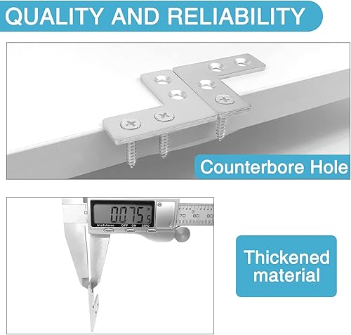 Miniatura 5 de 8 soportes de marco de metal plano en forma de L de 1.65 x 1.65 pulgadas, soporte de esquina de ángulo recto de 90 grados, placa de reparación de