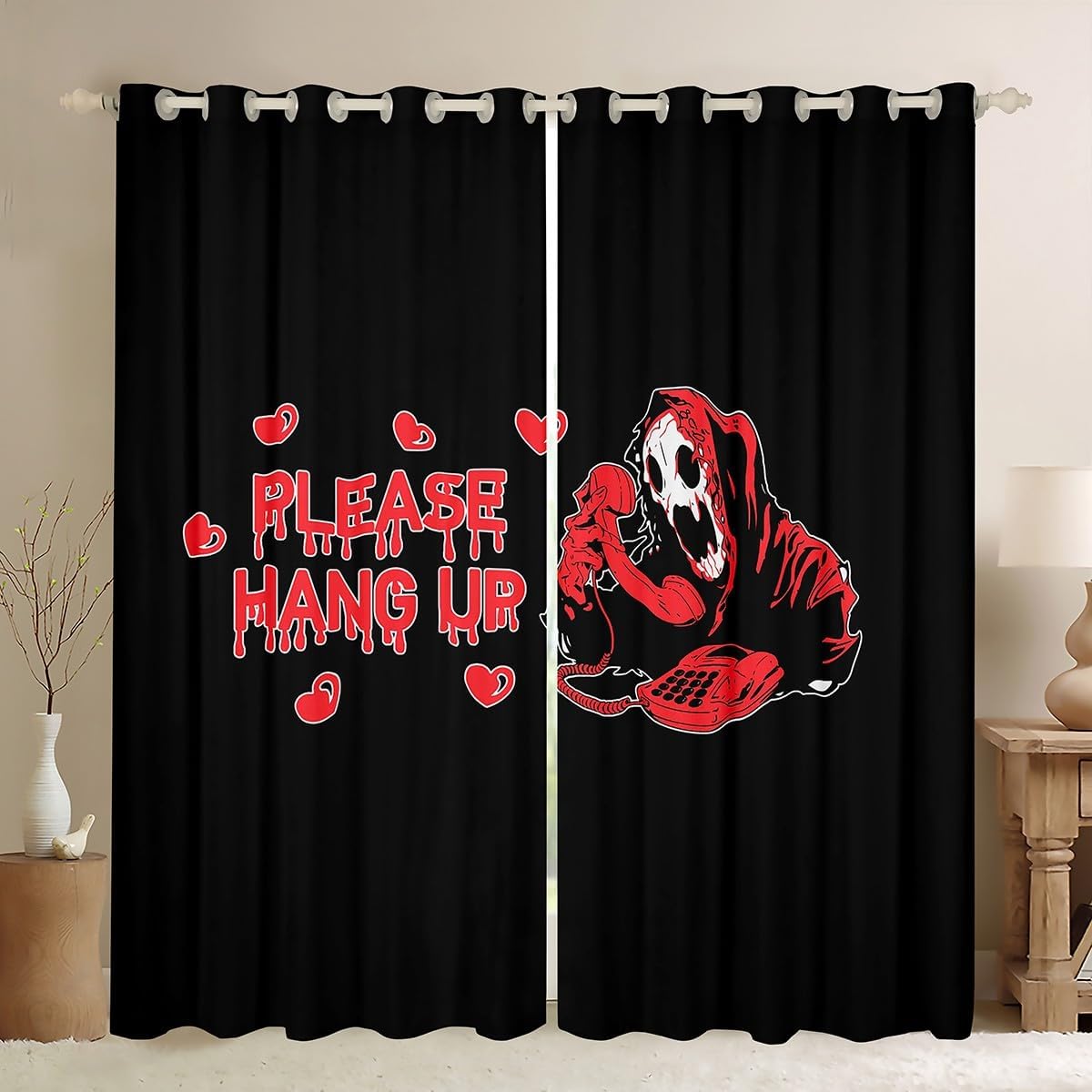 Feelyou Horror Skull Funny Ghost Pattern Window Curtains 38W X 45L Red Horror Face Window Drapes for Kids Boys Girls Bedroom Decoration Halloween Window Treatments