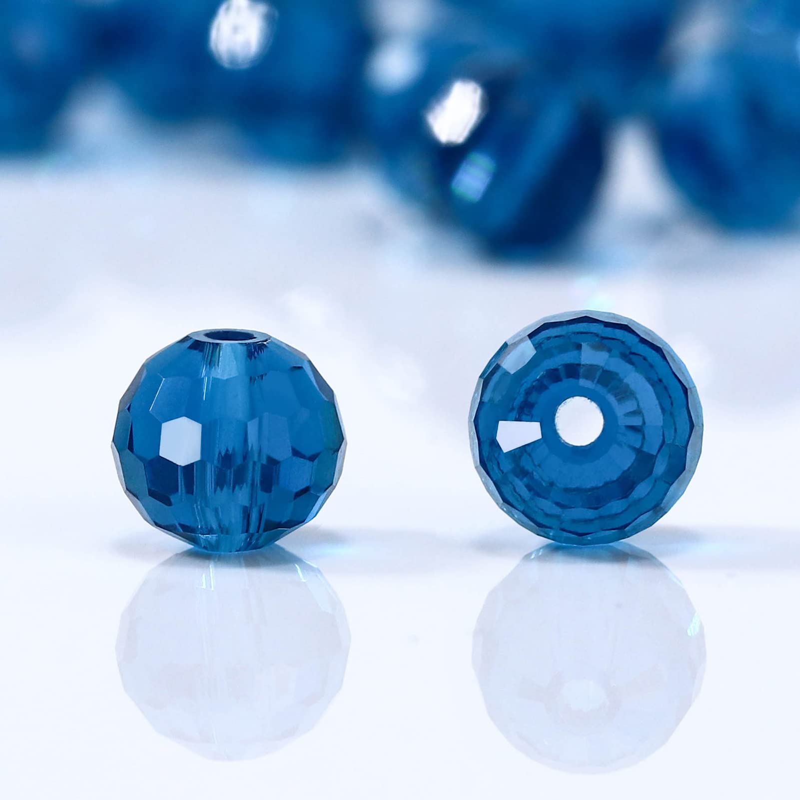 100PCS 8MM Crystal Glass Beads - Faceted Rondelle Spacers Light Blue AB - For Jewelry Making, Crafts, Wind Chimes - View #6