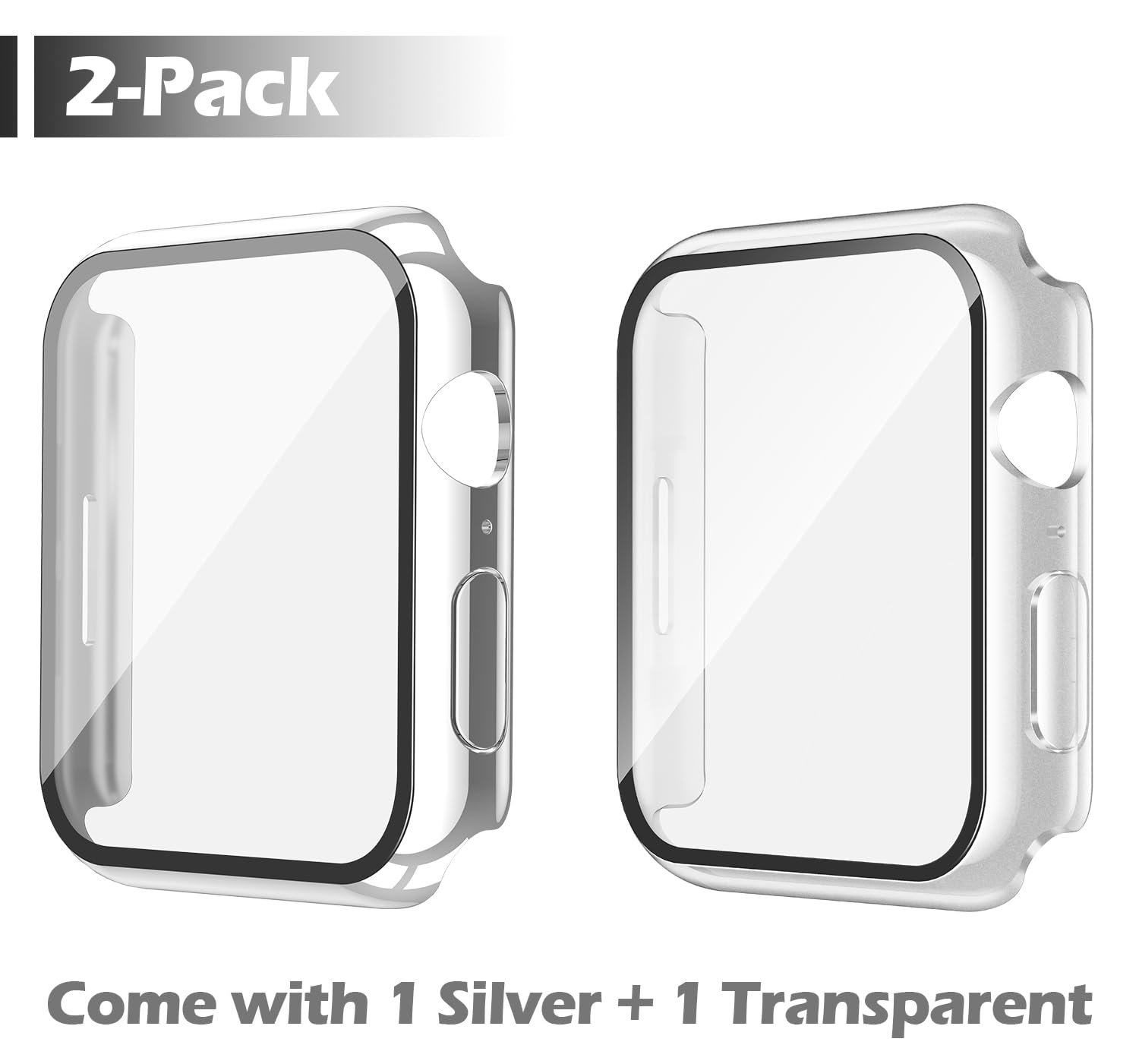Misxi Confezione da 2 custodie impermeabili antigraffio con pulsante per Apple Watch Serie 9 (2023) Serie 8 Serie 7 45 mm, cover rigida in PC con pellicola protettiva in vetro temperato per iWatch, 1