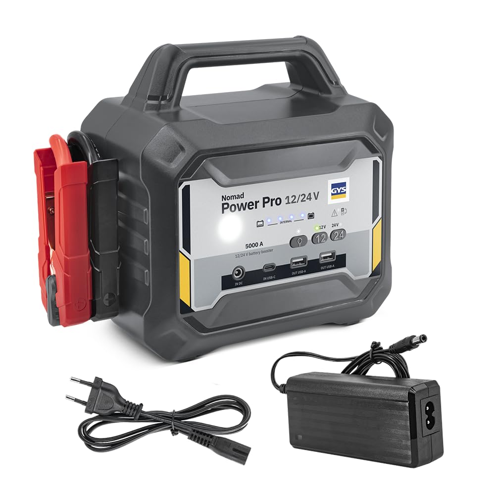 GYS, Nomad Power Pro 12/24V, Démarreur/Booster Batterie Lithium Portable 5000A, Véhicules 12/24V (Moto, Voiture, Camion), Démarrage Sécurisé, Batterie Externe 19,5Ah (PowerBank), Lampe LED