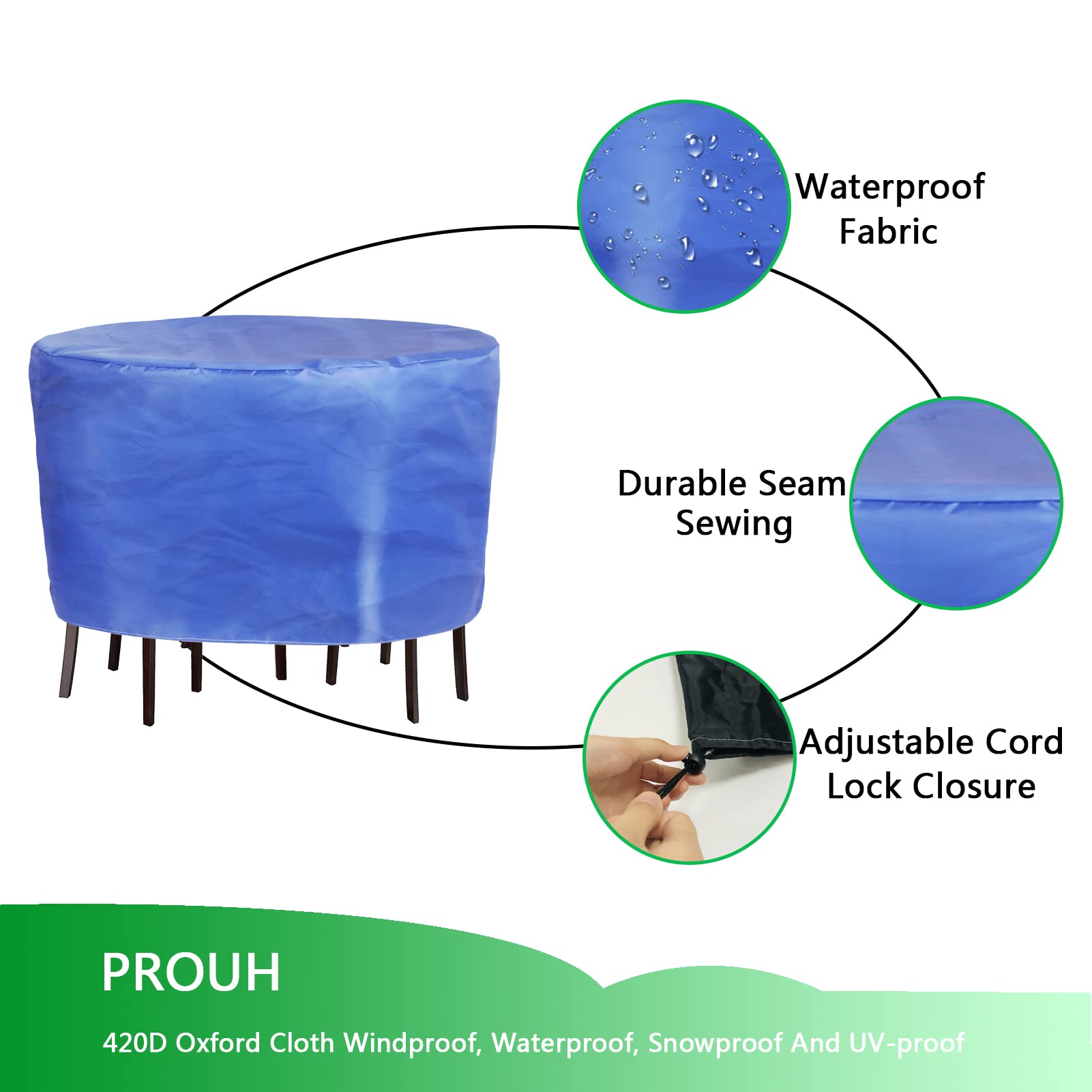 Bache Salon Jardin Ronde 185x95CM, Housse Table Jardin, Bache Protection, Housse Protection Salon Jardin, Protection Extérieure Résistante Imperméable Meubles 420D Oxford