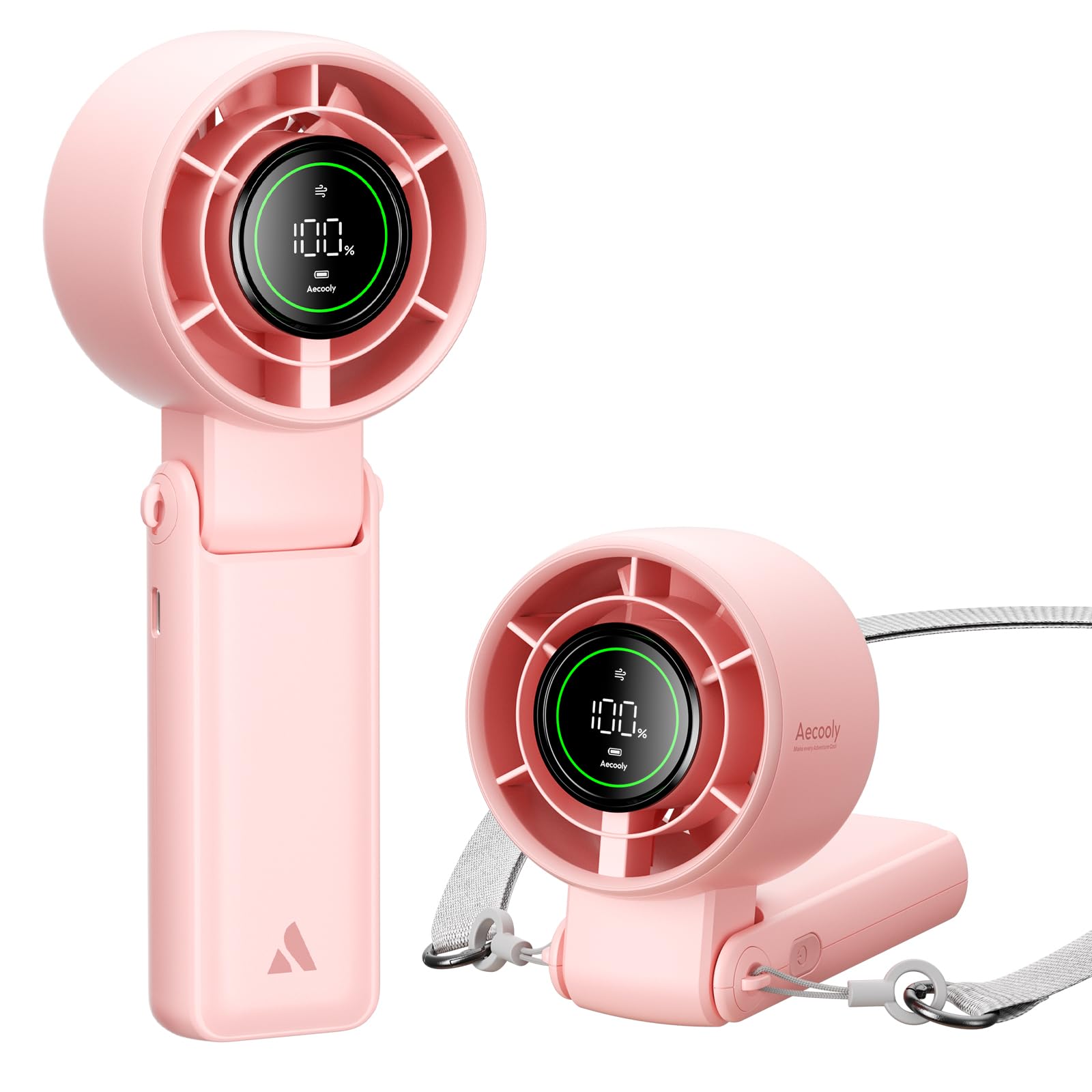 Aecooly Portable Handheld Turbo Fan, 5000mAh Battery [22H Max Cooling Time] USB Rechargeable Mini Fan, 3 IN 1 Small Personal Foldable Fan for Travel, Summer, Beach, Gifts for Women, Girls -Pink