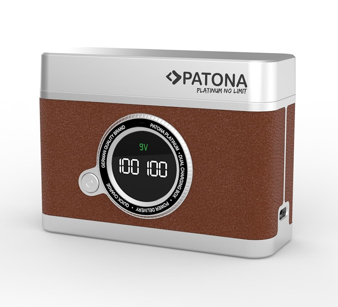 PATONA Platinum Retro Dual Ladebox USB-C für Fuji NP-W126 NP-W126S Akku – Schnellladegerät mit LED-Display, PD & QC, 8.4V, Lade- & Aufbewahrungsbox kompatibel mit X-H1 X-Pro3 X-T30 X-T200 X-A10