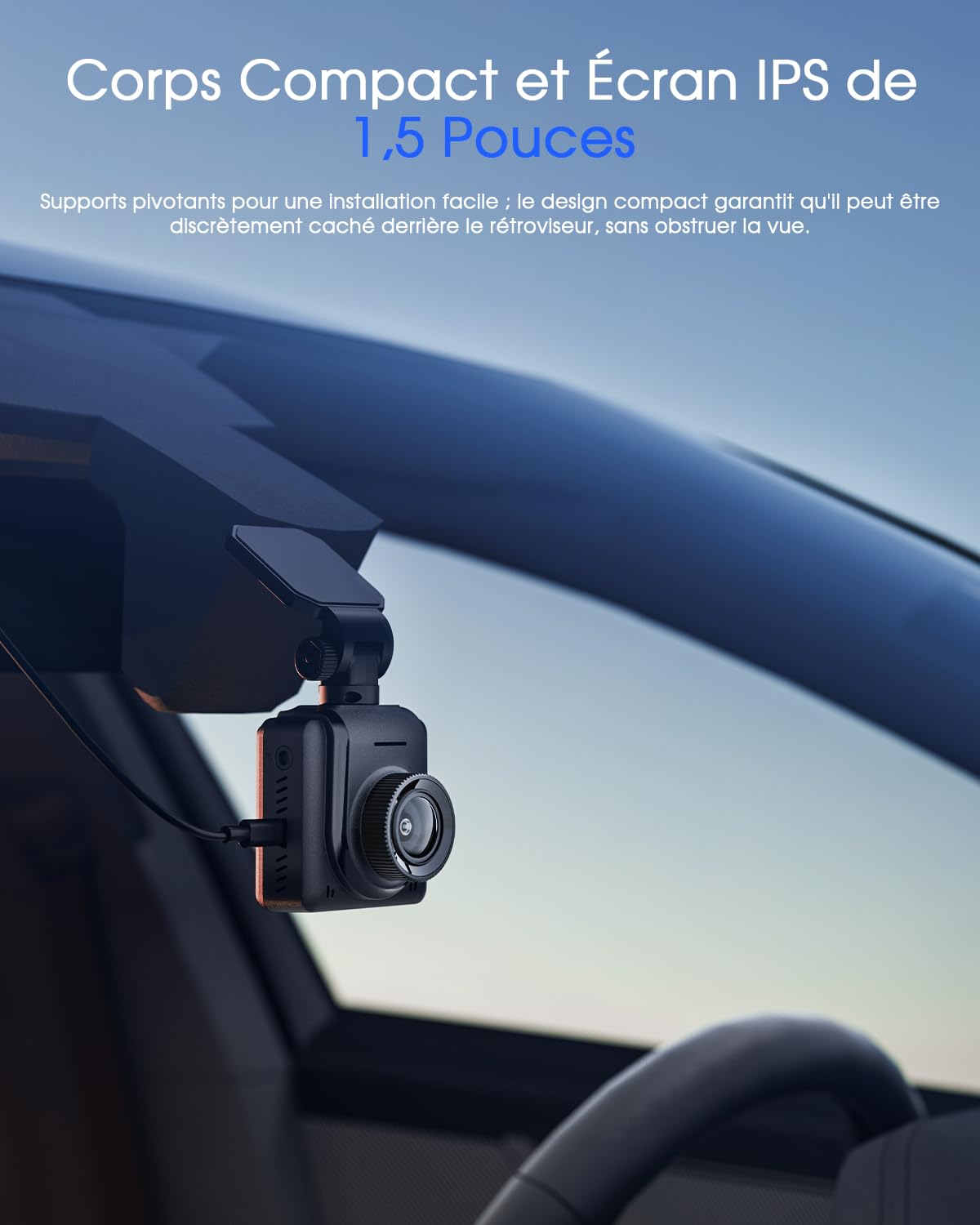 Avylet 2K Dashcam Voiture, 1440P Wi-FI Caméra Embarquée Voiture App, Mini Dash Cam Avant, GPS Externe, Écran IPS de 1.5", Vision Nocturne, WDR, 24H Mode Parking, Capteur G, Enregistrement en Boucle