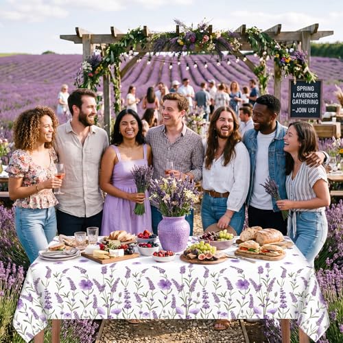 Image of Ganeen 3 Pcs Spring Summer Lavender Plastic Tablecloths Disposable Purple Floral Table Cloths Watercolor Table Cover for Wedding Birthday Baby Shower Garden Tea Party Decorations, 54 x 108 Inch