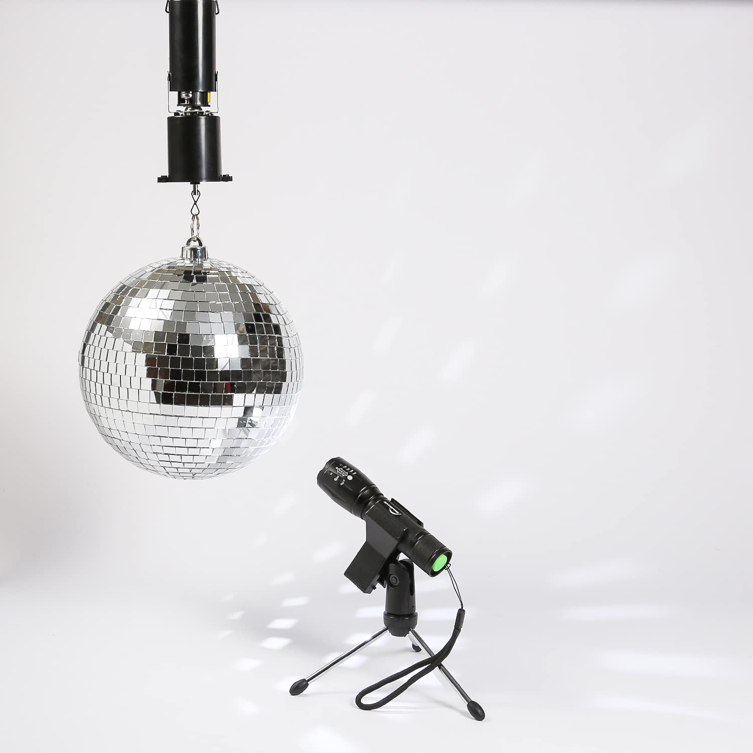 Kit de boule disco mobile de fête - Boule miroir de 20 cm - Moteur à piles - Pinspot - Trépied - Lumière à effet - Kit complet d'éclairage de fête