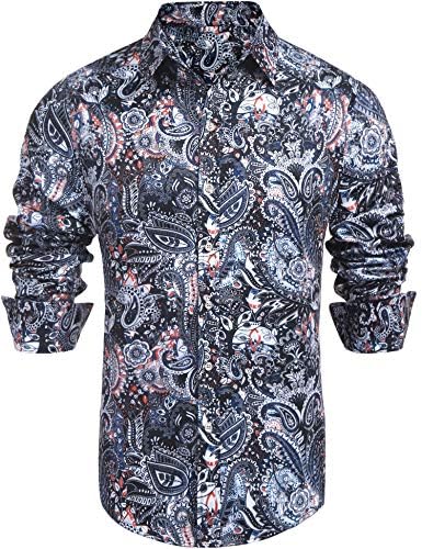 Daupanzees Men’s Paisley Cotton Long Sleeve Casual Button Down Shirt