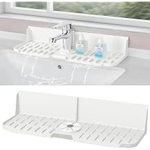 Silicone Kitchen Countertop & Sink Splash Guard, Silicone Sink Faucet Drying Mat, Faucet Mat for Kitchen Sink, 16.9 x 5.5 x 3.9 Splash Guard for Kitchen, Bathroom Transparent