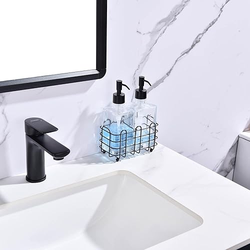 Miniatura 4 de Juego de dispensador de jabón de vidrio con cesta de almacenamiento de metal, bomba de acero inoxidable a prueba de óxido y botella dispensadora de