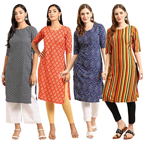 Image of Pinkmint Women's Crepe Digital Print Straight Kurta (Pack of 4)