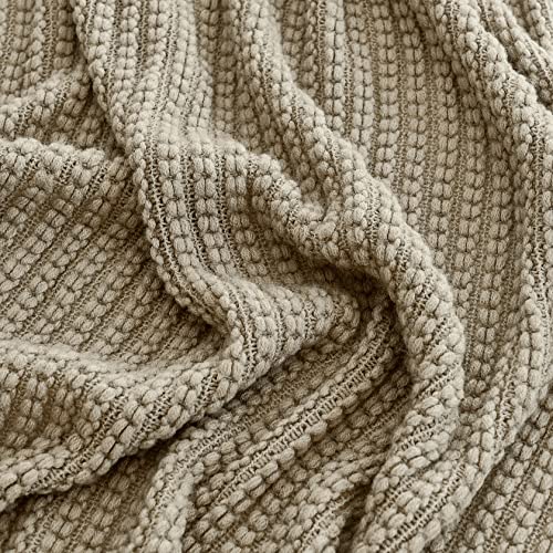 Blagic Knitted Throw Blanket For Couch,Soft Farmhouse Throw Blanket With Tassels,Home Decorative Lightweight Throw Blankets,Camel Throws For Bed/Chair/Sofa, 50" W X 60" L #TOP4